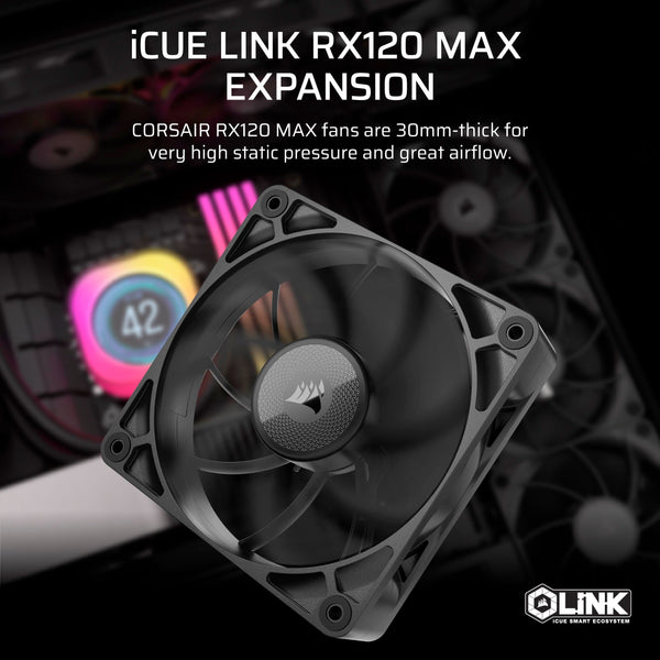 CORSAIR iCUE LINK RX120 MAX RGB 120mm PWM Thick Fans with iCUE LINK System Hub – High-Static Pressure – Magnetic Dome Bearing – Triple Pack – White