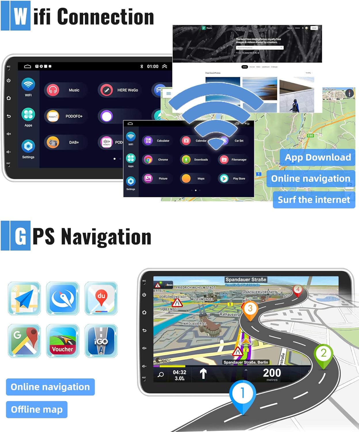 2G 32GB Android Single Din Car Stereo 7 Inch 7" Touchscreen iOS Carplay / Android 11 auto Car Stereo Head unit Radio GPS WiFi MP5 1Din + Reverse Camera