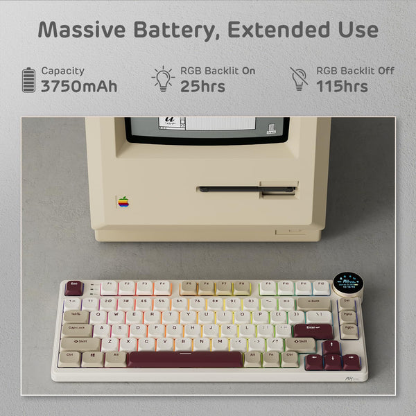 RK ROYAL KLUDGE N80 Low-Profile Mechanical Keyboard w/Smart Display Screen & Knob, Top Mount 75% Wireless Keyboard BT/2.4G/USB-C, Software Support, Massive Battery,80 Keys, Soft Tactile Brown Switches