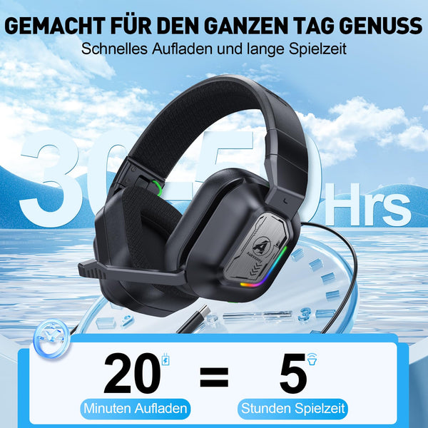 PH4 Wireless Gaming Headset with Microphone, Game/Music Mode, 2.4GHz Bluetooth Gaming Headphones for PS5, PS4, PC, Switch, Low Latency Lossless Sound Foldable Noise Cancelling Black