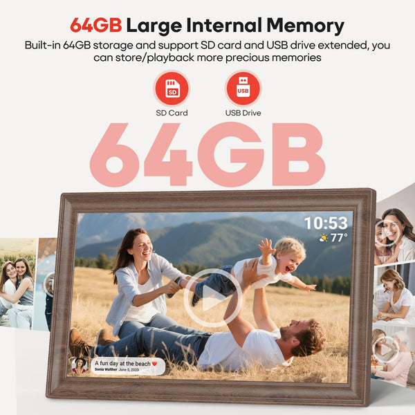 Frameo WiFi Digital Photo Frame 10.1 Inch - 1280x800 HD IPS Touch Screen Picture Frame Electronic, 32GB Memory, Auto Rotate, Wall Mountable, Digital PictureFrame for Sharing Photos and Videos