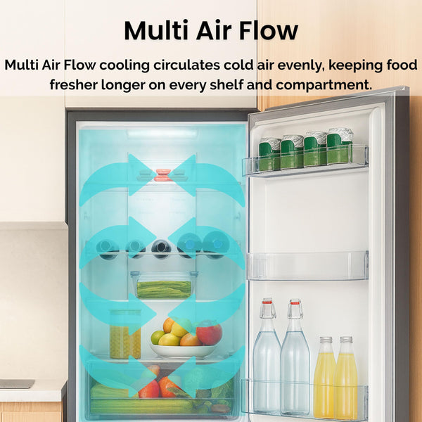 Teknix FFH1825WB 55cm Freestanding 50/50 Fridge Freezer - 256 Litre Capacity - Total No Frost - Non-plumbed Water Dispenser - Black, H182.5 x W55 x D56.2 (cm)