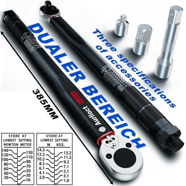 1/2" Torque Wrench Set, Car Wheel Torque Spanner 20-230 Nm with 3/8'' Adapter, ± 3% Accuracy, 72 Tooth for Car Repair, Tire Replacement Etc