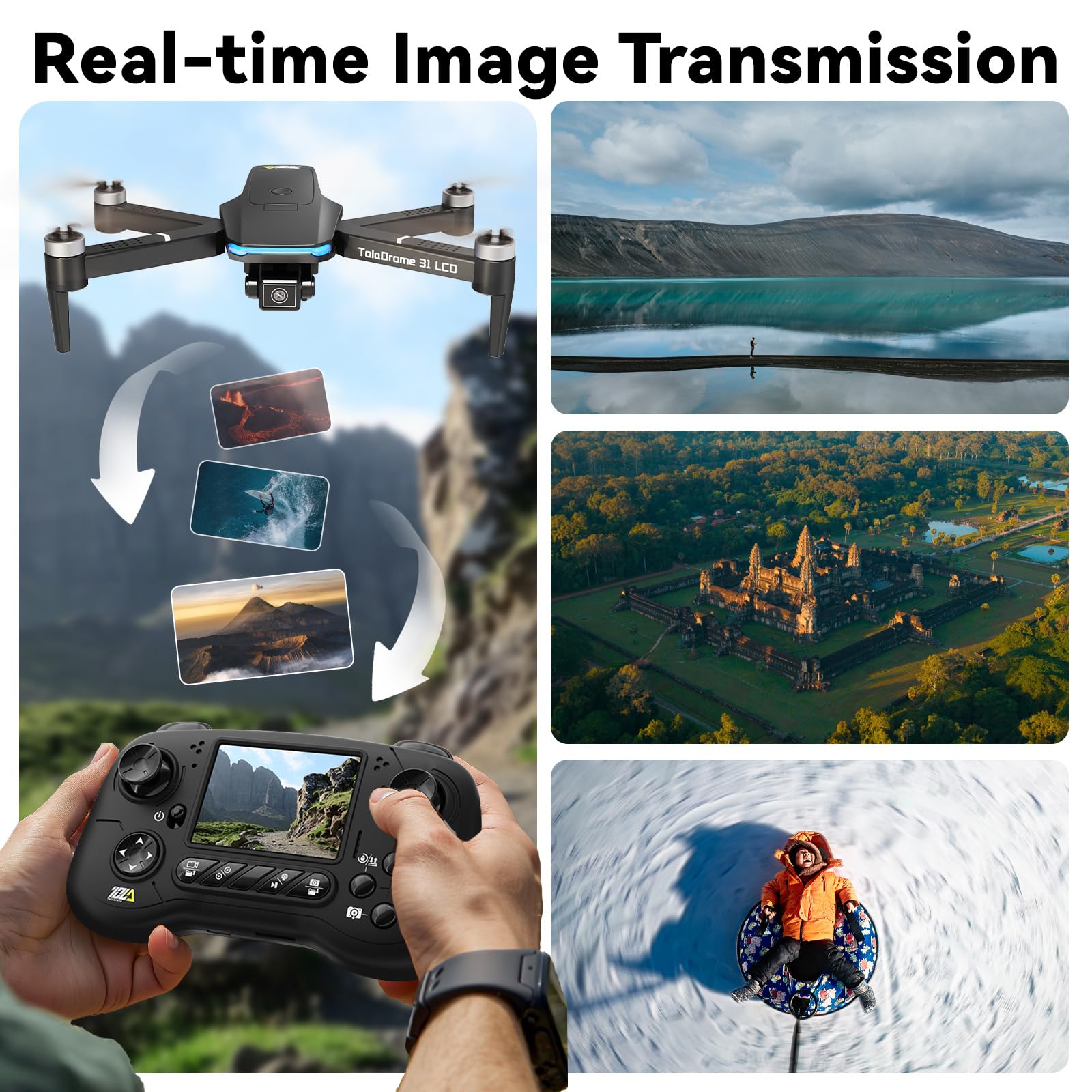 Toladrone TD31LCD Drone with LCD Screen, Digital Image Transmission, Drone with Camera Brushless Motor Drones for Beginners, Foldable RC Quadcopter for Adults