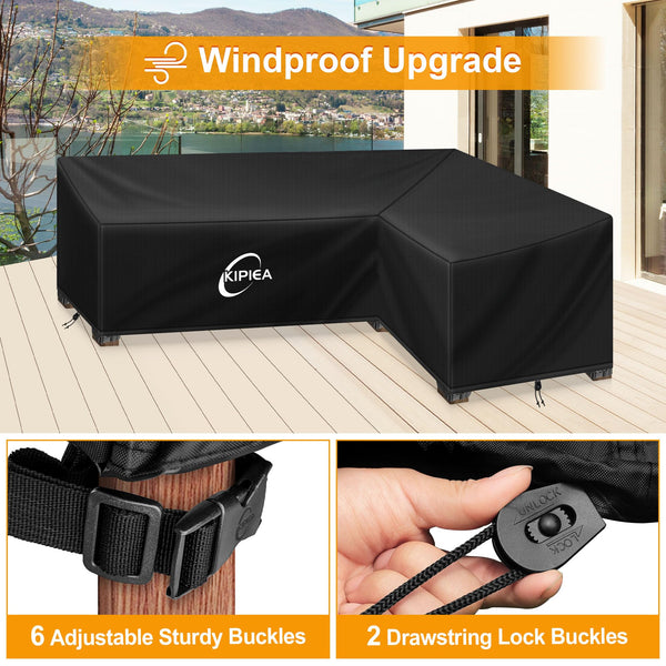 Kipiea L Shaped Garden Furniture Covers Waterproof, 420D Heavy Duty Oxford Fabric Outdoor Rattan Corner Sofa Covers with Windproof, Garden Sofa Cover,