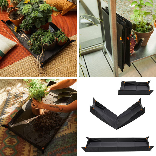 Fiskars Planting Mat, Foldable, High mat edge, Suitable for repotting, 82.5 x 44.5 cm, Black, 1071304