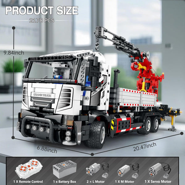 Reobrix RC Crane Truck Toy Building Block with Motors, Technical Engineering Crane Mounted Car Construction Toy Model, 22011 Heavy Duty Vehicle Hobby Kits Colleciton Gift for Adults Men Boys (2178Pcs)