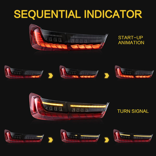 VLAND OLED Rear Lights Compatible with 2013-2018 BMW 3 Series F30 F35 F80 320i 328i 335i Sedan (Not for F31 F34), Tail Lights with Sequential Indicators, E-mark, Red