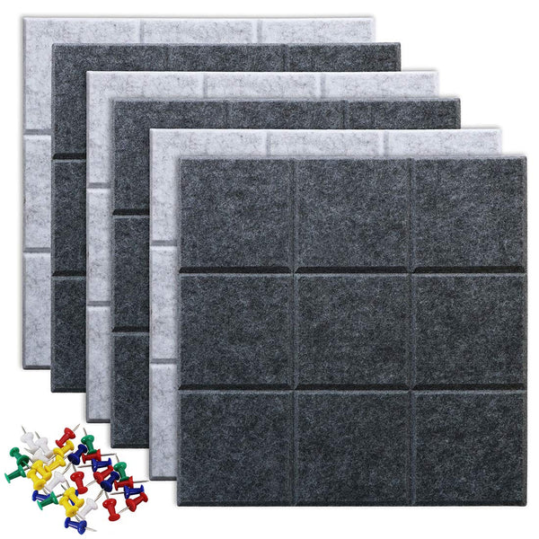 Uoisaiko Large 30x30cm Felt Board Tiles with 30 Pins, Pack of 6 Bulletin Board Notice Boards for Home Office Kitchen, Self Adhesive Pin Board Wall Tiles for Photos Memos