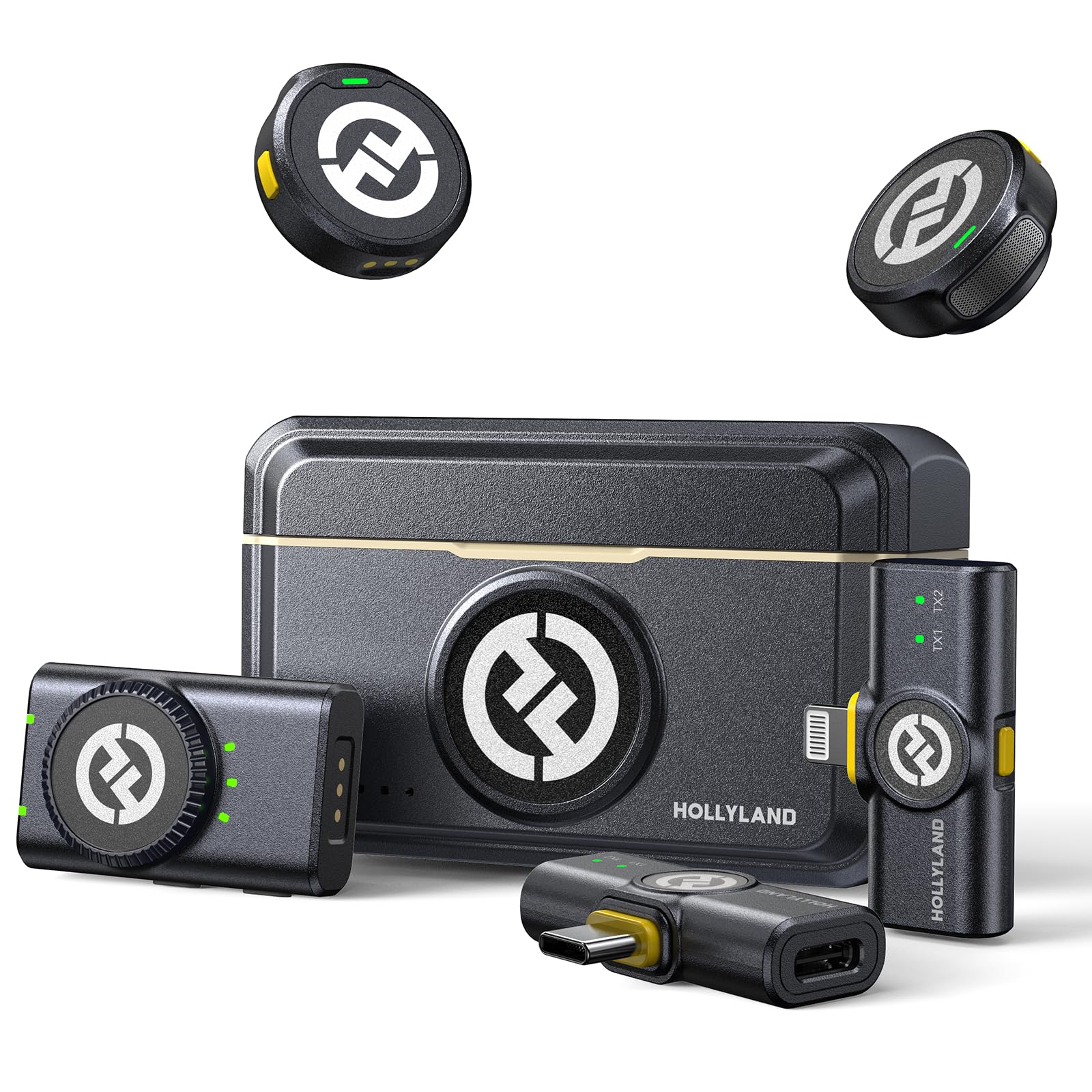 Hollyland Lark M2 Wireless Lavalier Microphone (2TX+1RX) Compatible with Camera, iPhone, Android, PC, 300m LOS Range, Hi-Fi Audio, Noise Cancelling, 40H Duration, Lapel Mic for Livestream Vlog-Black