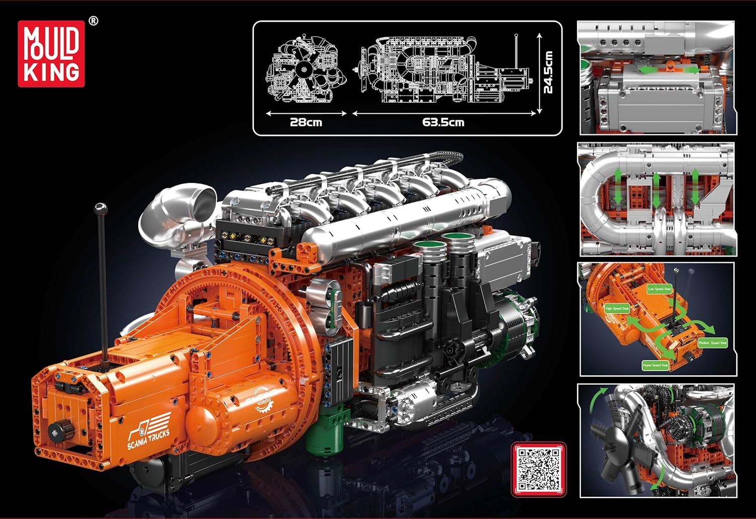 Mould King 10200 Truck Engine Building Blocks Toys Sets, MOC Engine Model with Battery Motor and Gearbox, Collectible Construction Kit Gift for Adults (3070+ Pieces)