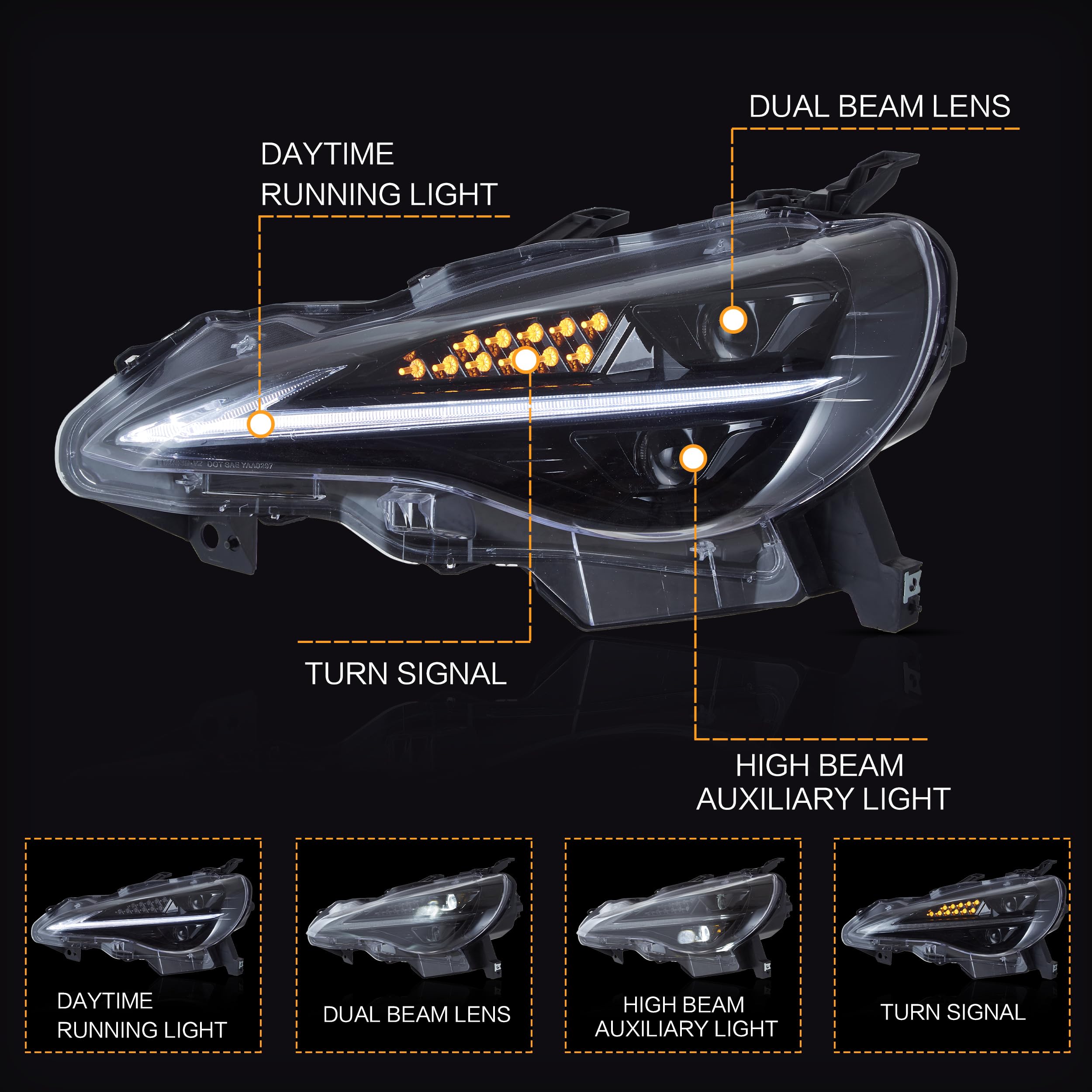 VLAND LED Tail Lights Compatible with Toyota 86 GT86 2012-2020/Subaru BRZ 2013-2020/Scion FR-S 2013-2020, Full LED Rear Light with Sequential Indicator, Red White Lens