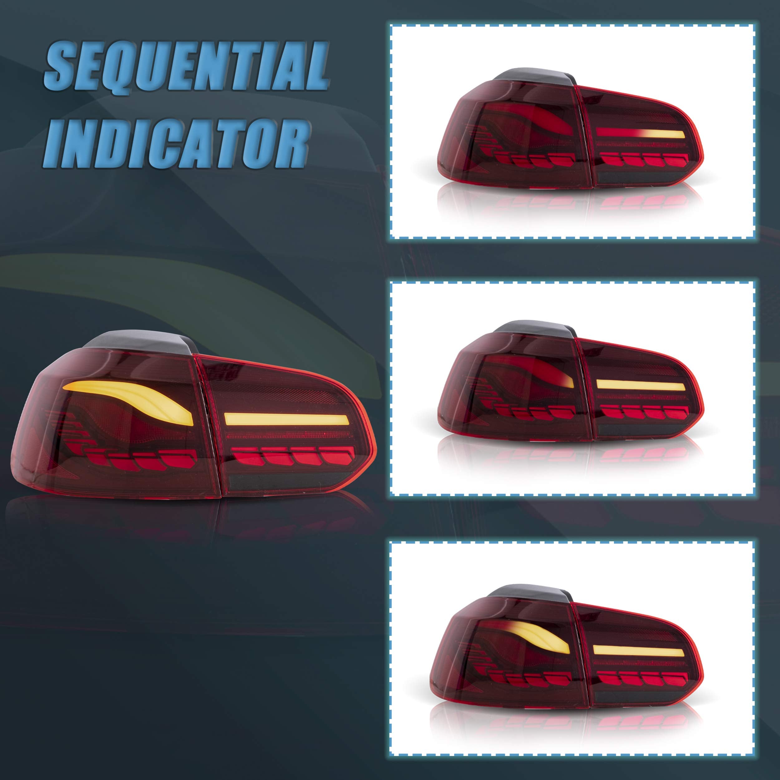 VLAND LED Tail Lights Fit for 2008-2013 Volkswagen Golf 6 MK6 TSI TDI GTD R(not for GTI/Variant/Cabriolet), Rear Lights with Sequential Turn Signal Indicators, E-mark, Red Smoked