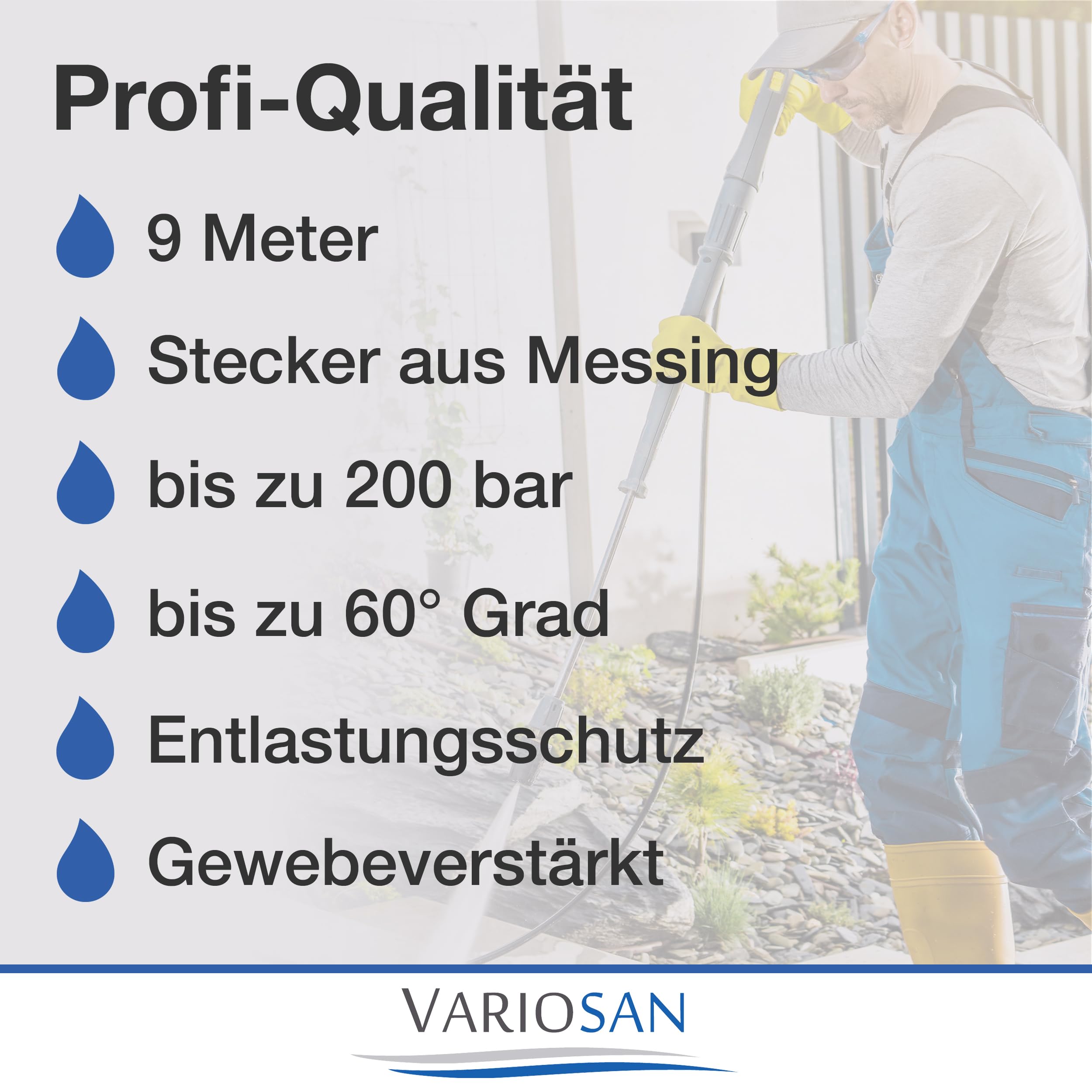 VARIOSAN High Pressure Hose for 16621 Pressure Washer 9 m Quick Connect Black 200 Bar Suitable for K?rcher K2 K3 K4 K5 K6 K7 and 2.641-721.0