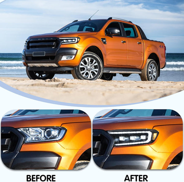 VLAND Headlight Pair Suitable for Ranger T6 T7 T8 T8 XL XLT Wildtrak 2015-2021 with Sequential Indicators (Clear) LHD