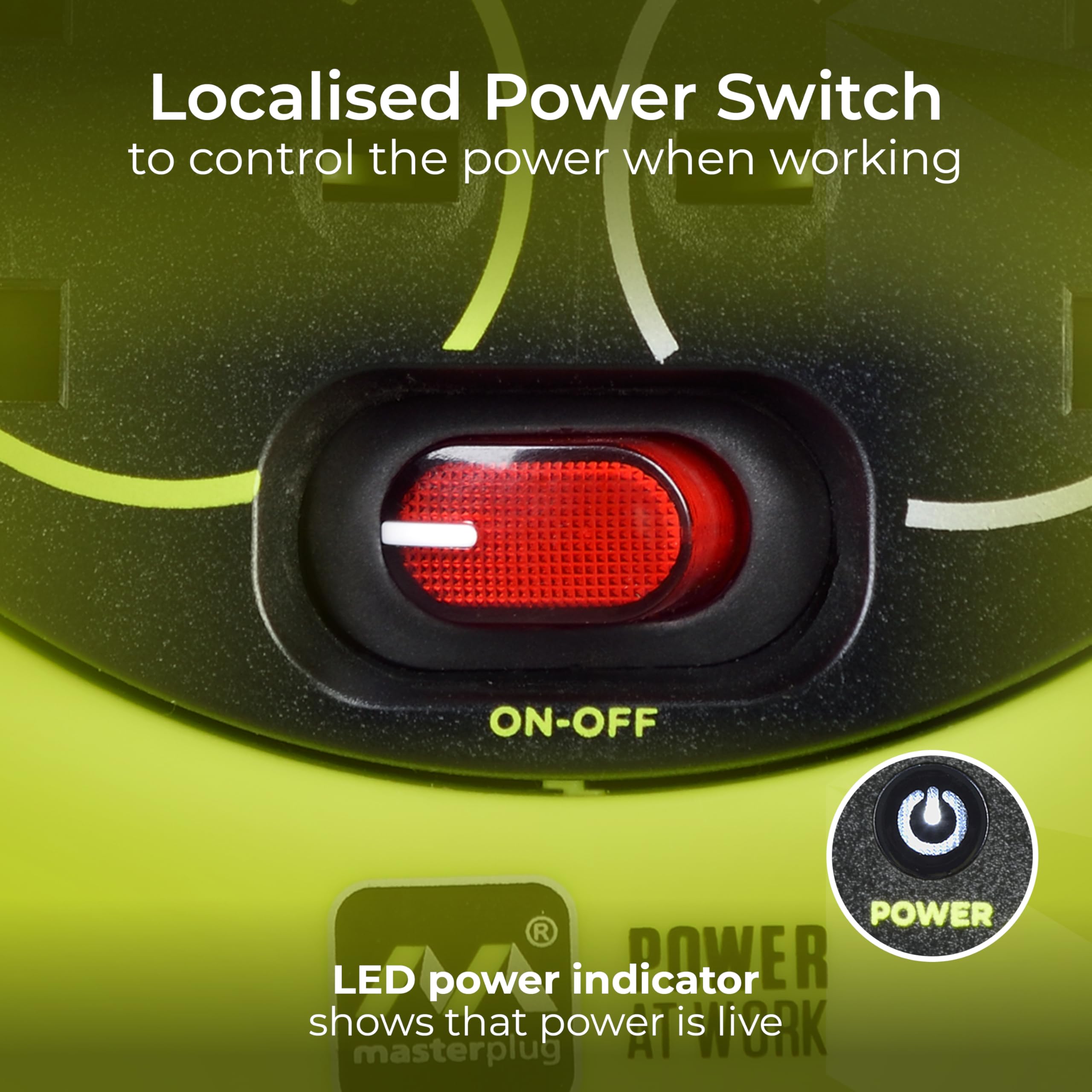 Masterplug Pro-XT Four Socket Open Cable Reel Extension Lead with Winding Handle, Thermal Cut Out and Power Switch, 25 Metres High Visibility Cable , Green