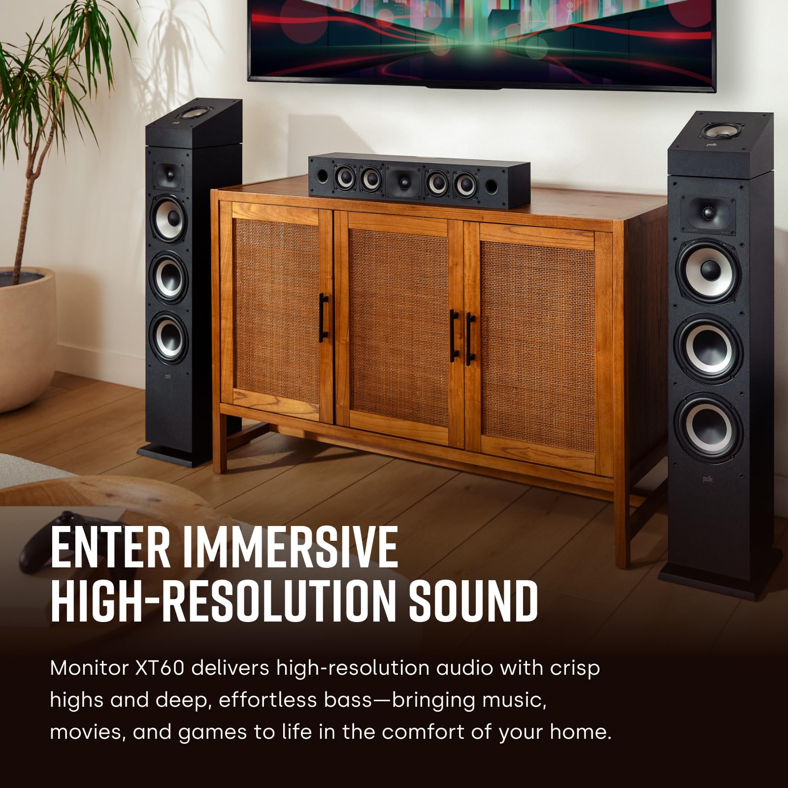 Polk Audio Polk Monitor MXT60 Compact Tower Speaker, HiFi and Home Cinema Speaker, Hi-Res Certified, Dolby Atmos and DTS:X Compatible (1 piece)