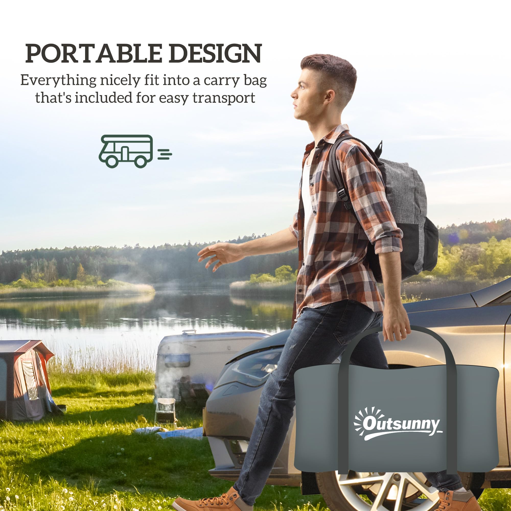 Outsunny 6-7 Man Camping Tent with 2 Rooms, 3000mm Waterproof Family Tent with Sewn in Groundsheet and Top Light Hook, Portable with Bag, for Fishing Hiking Festival