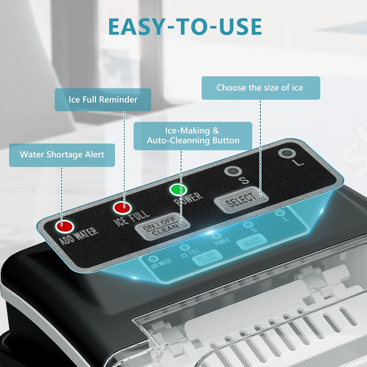 Ice Maker Machine Countertop Ice Cube Maker with Portable Handle, 9 Ice Cubes in 6 Mins, Self-Cleaning Compact Ice Maker 12 kg in 24 Hrs, with Ice Scoop and Basket for Home/Kitchen/Office/Bar