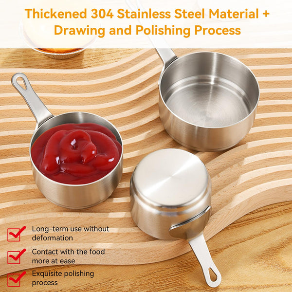 8Pcs 100ml/3.38oz Stainless Steel Sauce Cup, Mini Saucepan Sauce Bowl Soup Pot Condiment Sauce Cups Container Round Condiments Ramekin Dipping Sauce