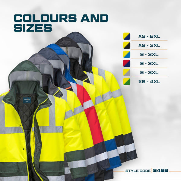 Portwest S466 Men's Waterproof Hi Vis Traffic Jacket - Reflective Safety Coat