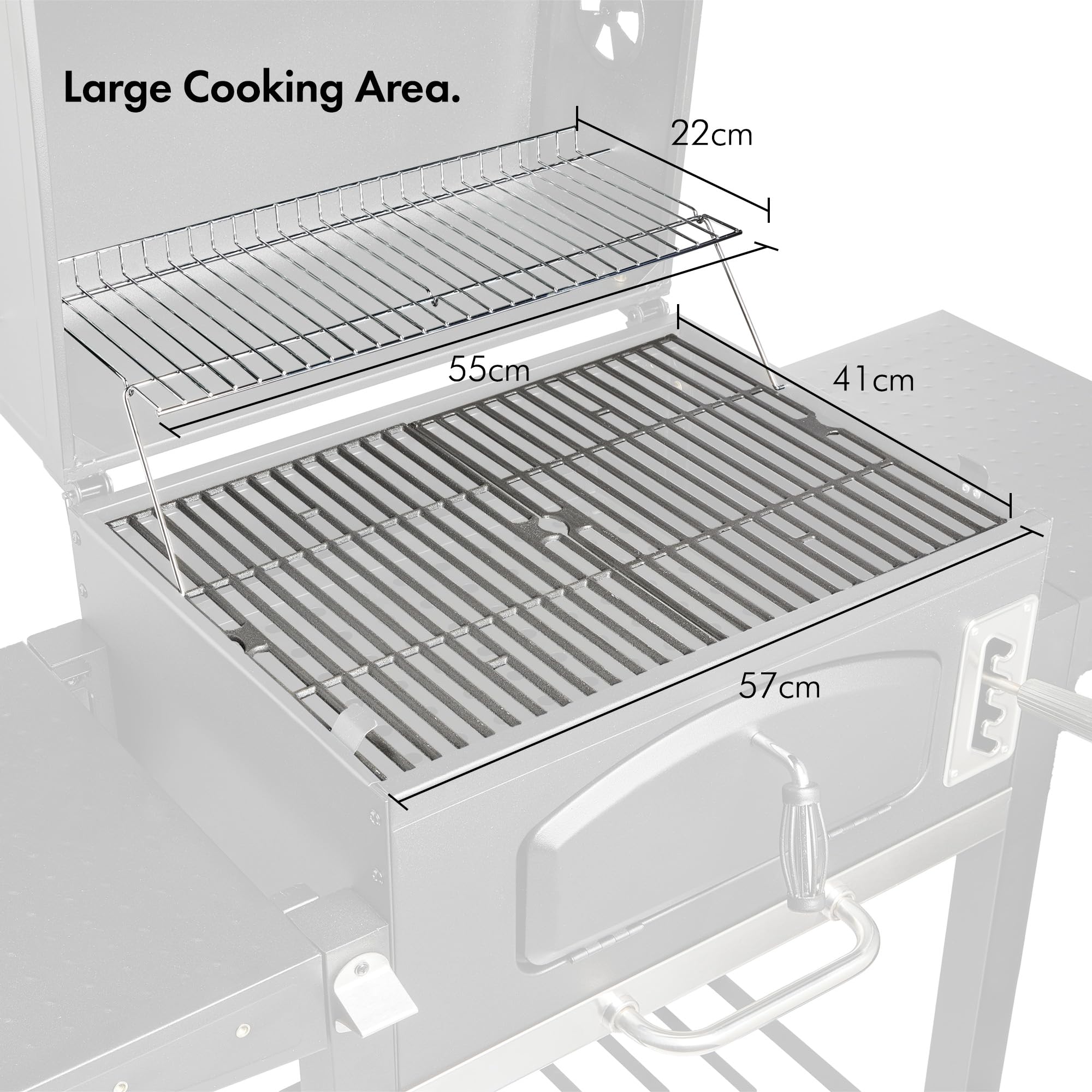 VonHaus Charcoal BBQ – XL Portable Barbecue with Warming Rack, Fold Down Shelves, Temperature Gauge, Wheels, Cooking Grill, Air Vents – 2 in 1 Barbeque and Smoker – Grill Meat, Fish & Vegetables