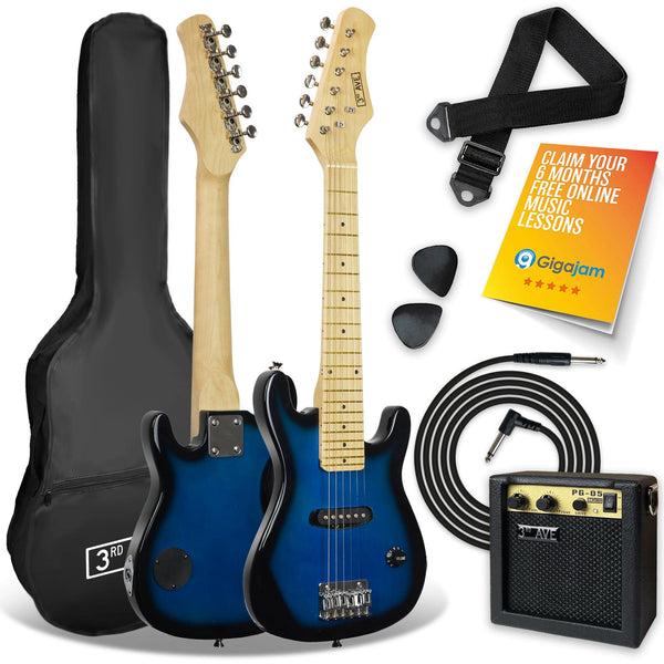 3rd Avenue 1/4 Size Kids Electric Guitar Pack for Junior Beginners - 6 Months FREE Lessons, 5W Portable Amp, Cable, Bag, Picks and Strap - Red