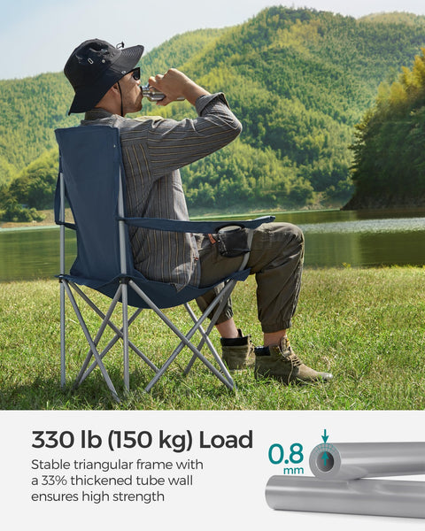 SONGMICS Set of 2 Folding Chairs, Camping Chairs, Comfortable Heavy Duty Structure, Max. Load 150 kg, with Drink Holder, Outdoor Chair