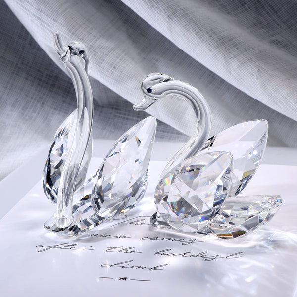 Double Crystal Swans Ornaments Wedding Gifts for Couple, Glass Animal Figurines Collectibles With Silver Diamond 25th Anniversary Wedding Presents for