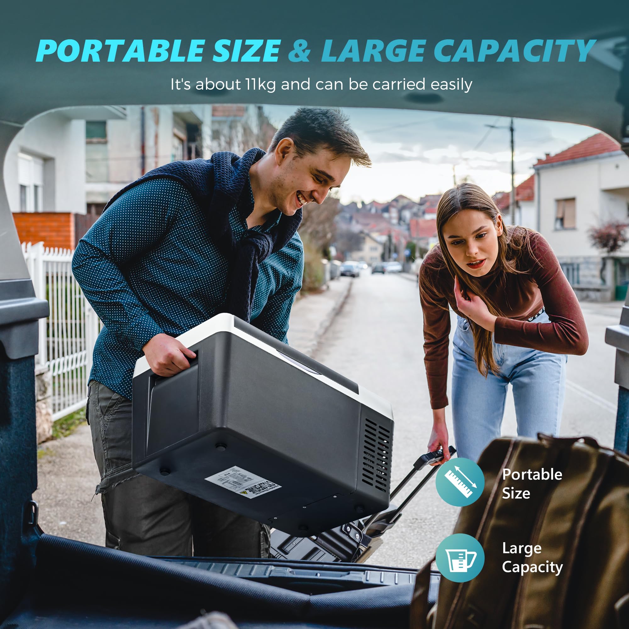 EUHOMY 18L Car Fridge, Compressor Fridge -20℃~20℃, Portable Refrigerator 12/24V DC 100-240V AC, Portable Freeze with APP Control for Camping, Travel, Boat