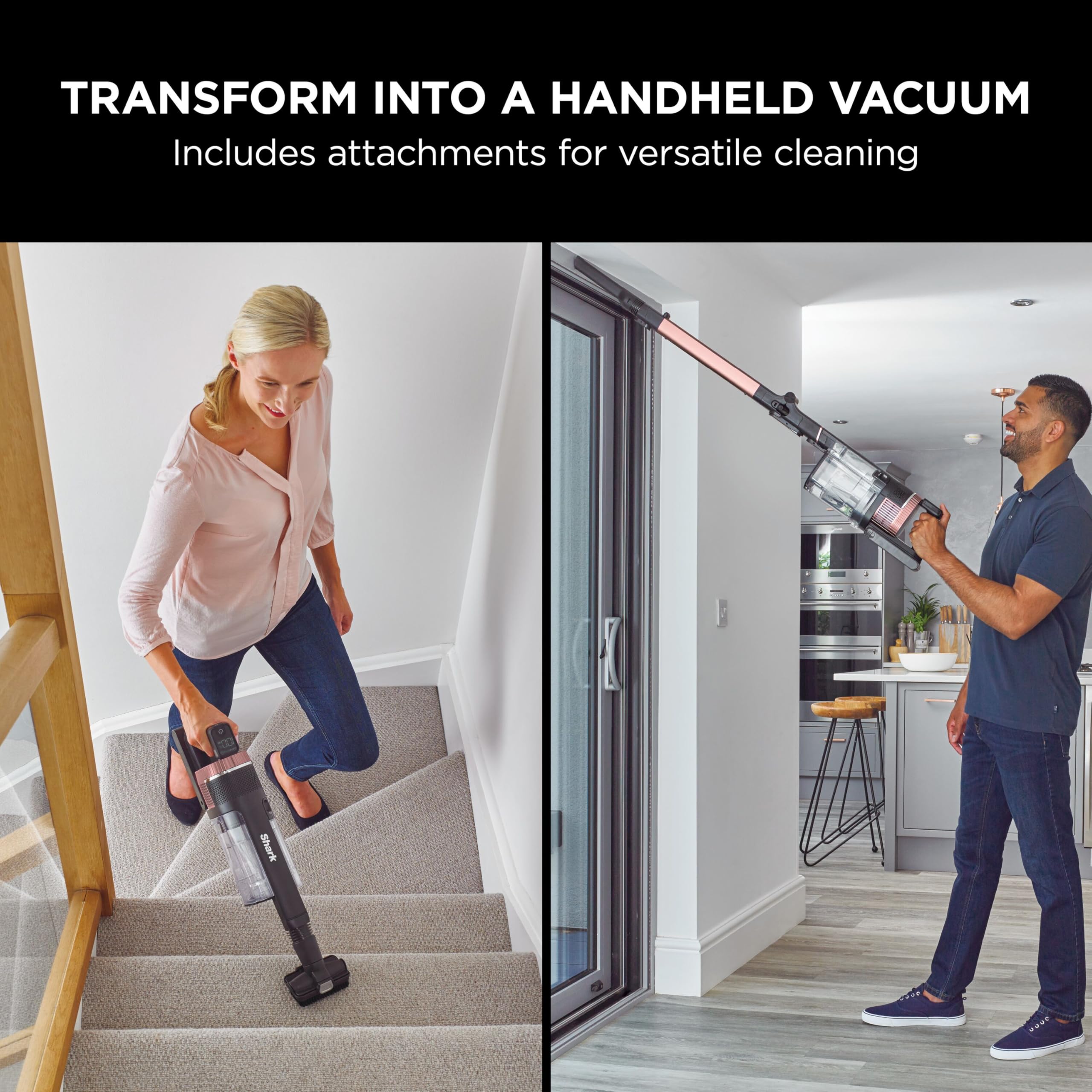Shark Stratos Cordless Stick Vacuum Cleaner with Anti Hair Wrap Plus, Clean Sense IQ & Anti-Odour Technology, 60 Mins Run-Time, Removable Battery, Charcoal/Rose Gold IZ400UK