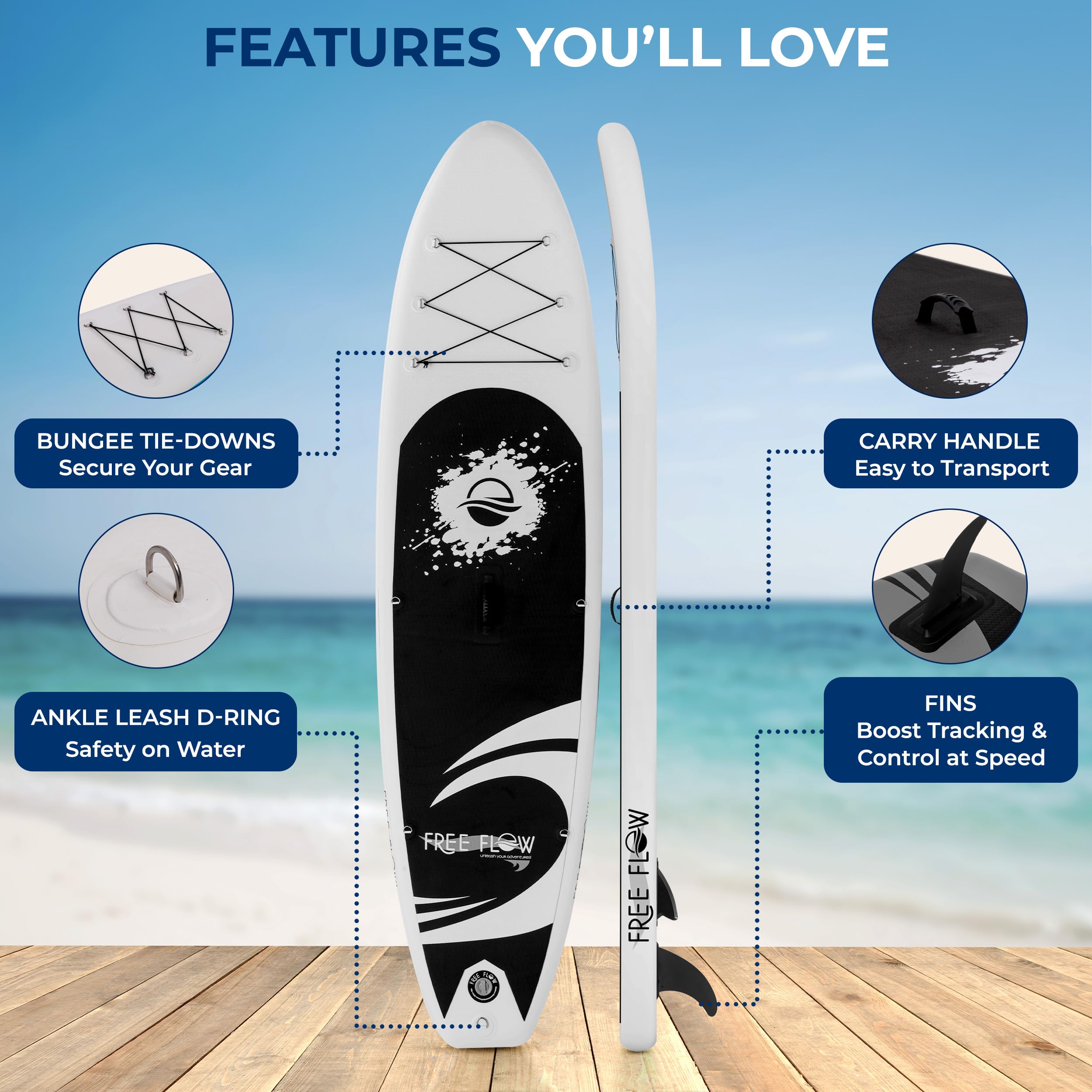 SereneLife Inflatable Stand Up Paddle Board, SUP Board- Paddleboards for Adults & Youth, Surfing Board Kit, 0.63cm Thick Standup Paddleboarding, Non-Slip Deck, Wide Stance, Surf Control w/Backpack
