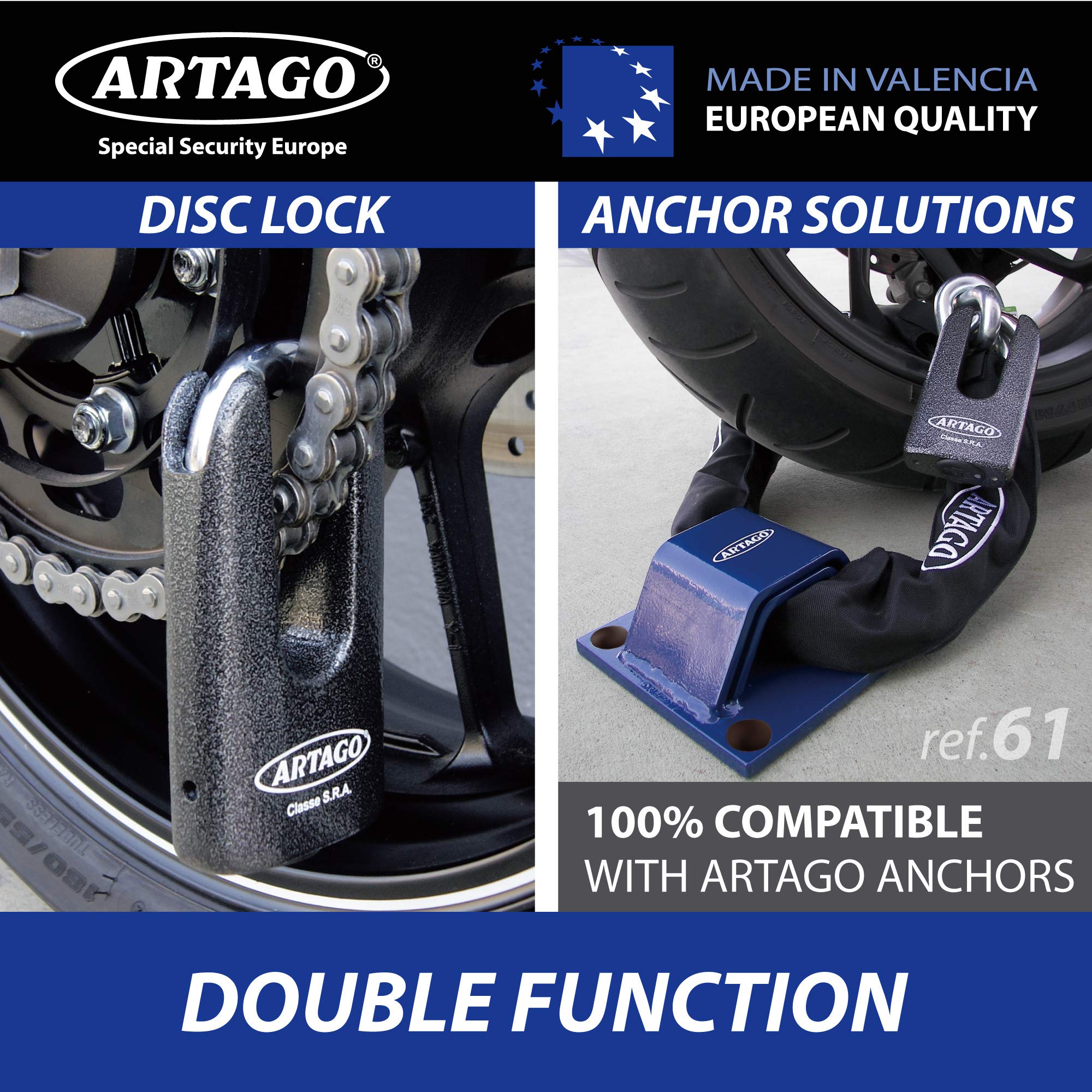 Artago 69T150 Maximum Anti-Theft Chain Lock Double Function Sold Secure Gold and SRA Approved, ø15 150cm, Neutral, 150 cm