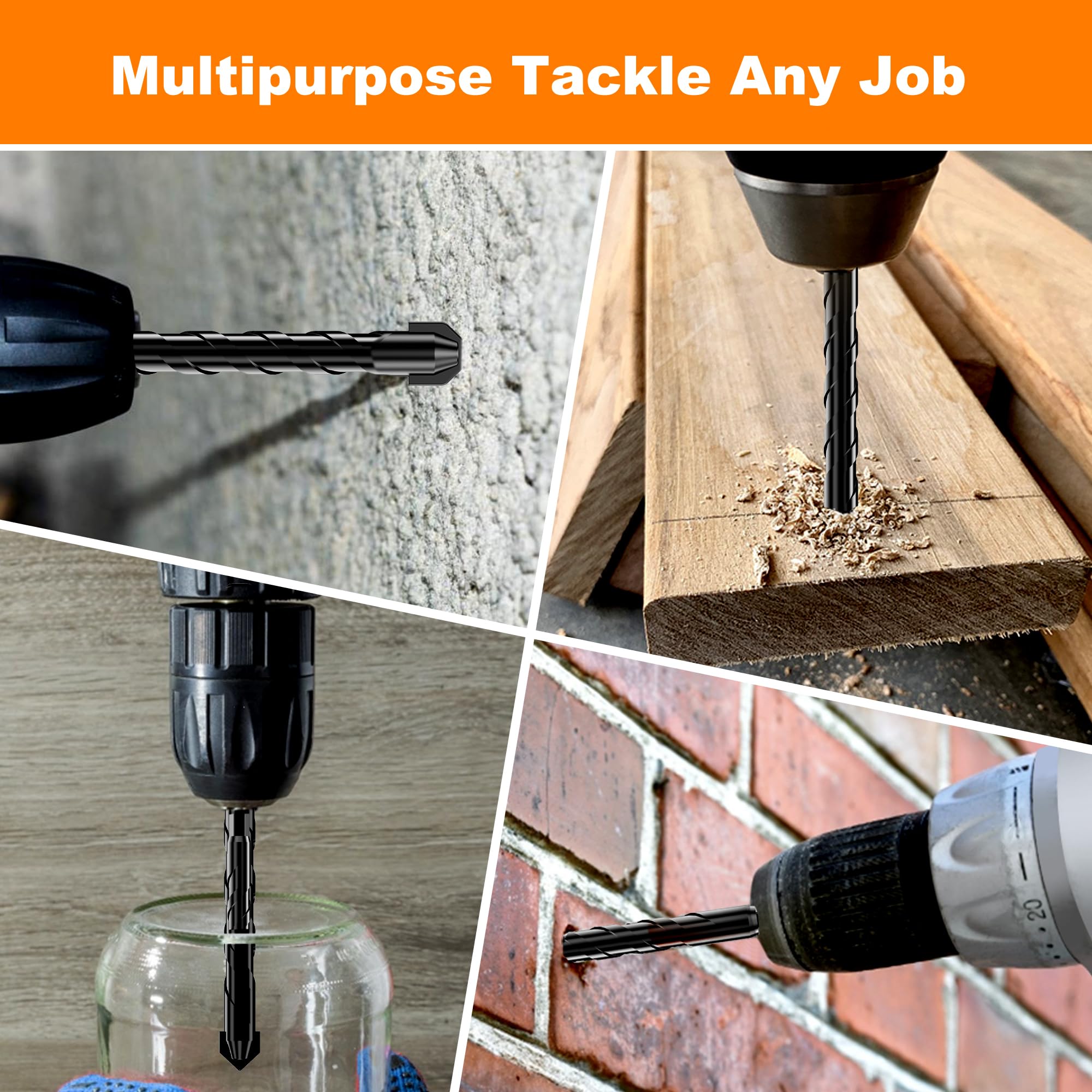 Masonry Drill Bit, Professional Masonry Drill Bit Set (10PCS) for Concrete/Glass/Brick/Cement/Tile/Wood/Etc, Industrial Strength Carbide Drill Bits Tip, 5/32"-1/2"