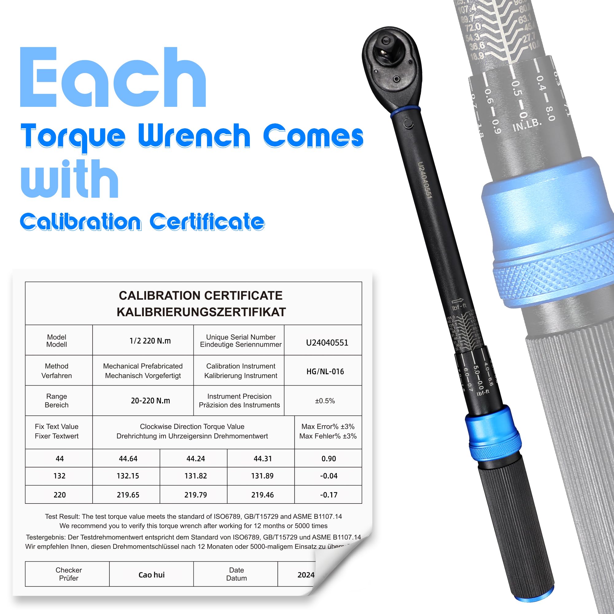 Torque Wrench Set 1/4 5-25Nm, 3/8 20-120Nm, 1/2 40-220Nm, 72 Tooth Dual-Direction Reversible Click Torque Wrenches for Bike Motorcycle, Car, Truck