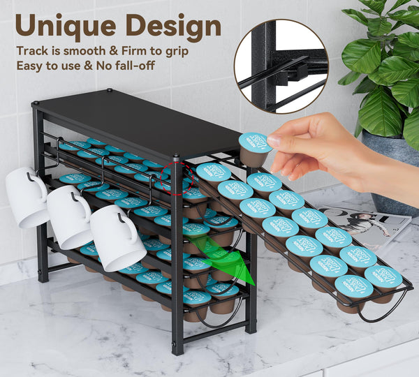 5 Tier Coffee Pod Storge Drawer for Dolce Gusto, 70 Capsules Capacity Pod Holder, Non-Slip Sliding Coffee Holder Organizer, Metal Coffee Pod Storge