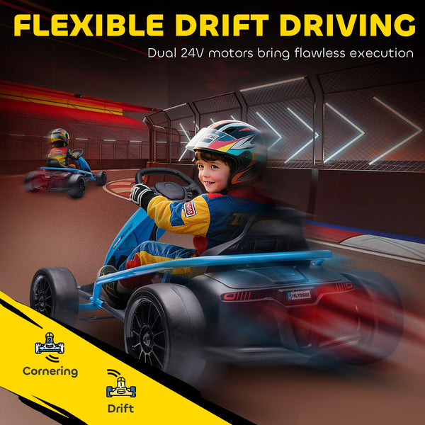 HOMCOM 24V Electric Go Kart for Kids, Ride-On Racing Go Kart with Slow Start, Music, Horn Honking and Safety Belt, for 8-12 Years Old, Blue