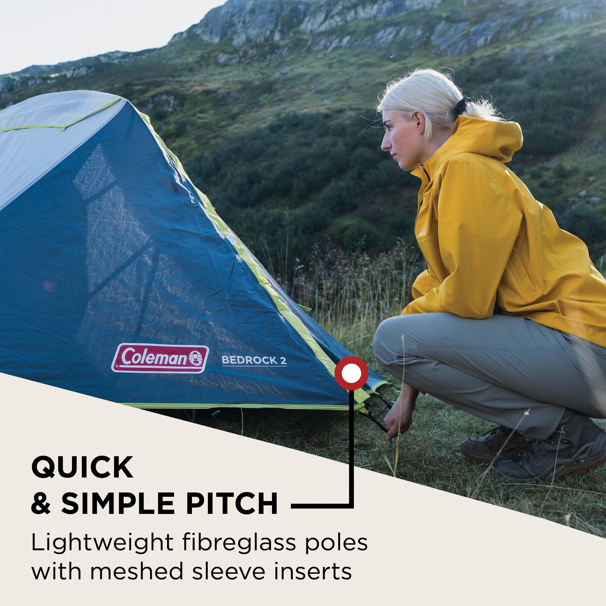 Coleman Bedrock 2 Tent, a compact 2 man dome tent, a light 2 person camping and hiking tent, 100% water-proof