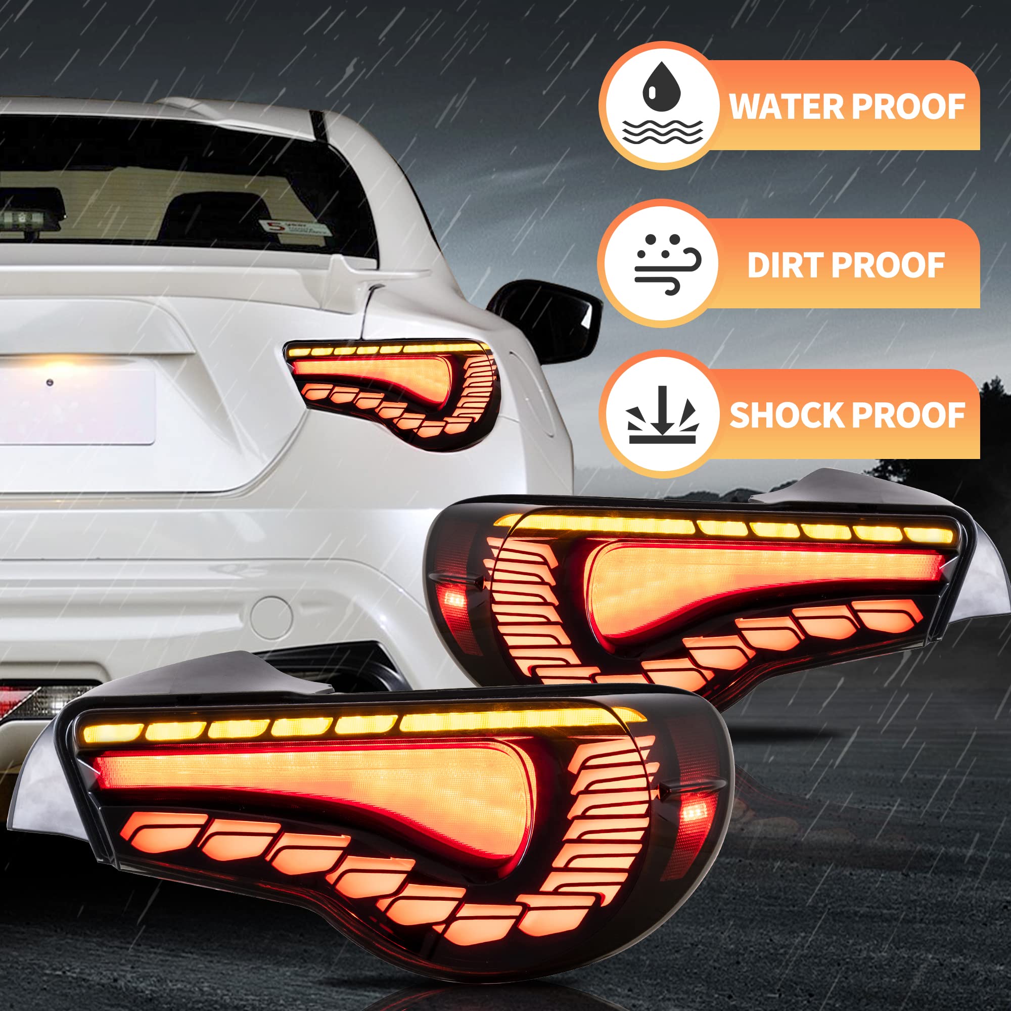 VLAND Rear Lights for GT86 FT86 2012-2020 BRZ 2013-2020 Tail Lights Assembly with Sequential Turn Signal (smoked a)