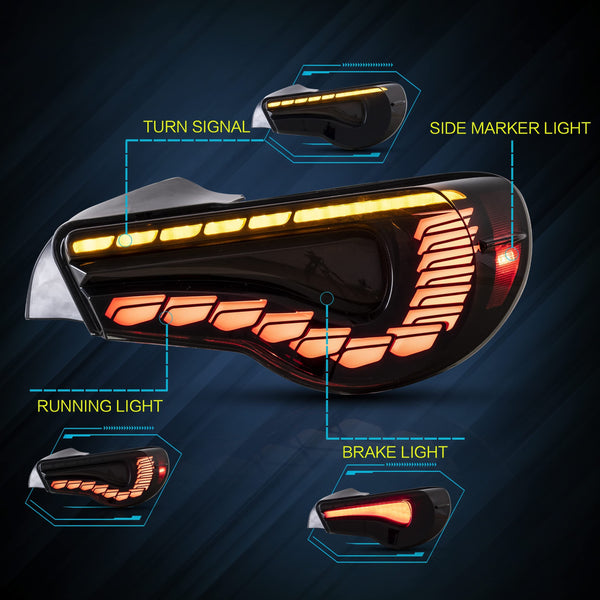 VLAND LED Tail Lights Compatible with Toyota 86 GT86 2012-2020/Subaru BRZ 2013-2020/Scion FR-S 2013-2020, Full LED Rear Light with Sequential Indicator, Red White Lens