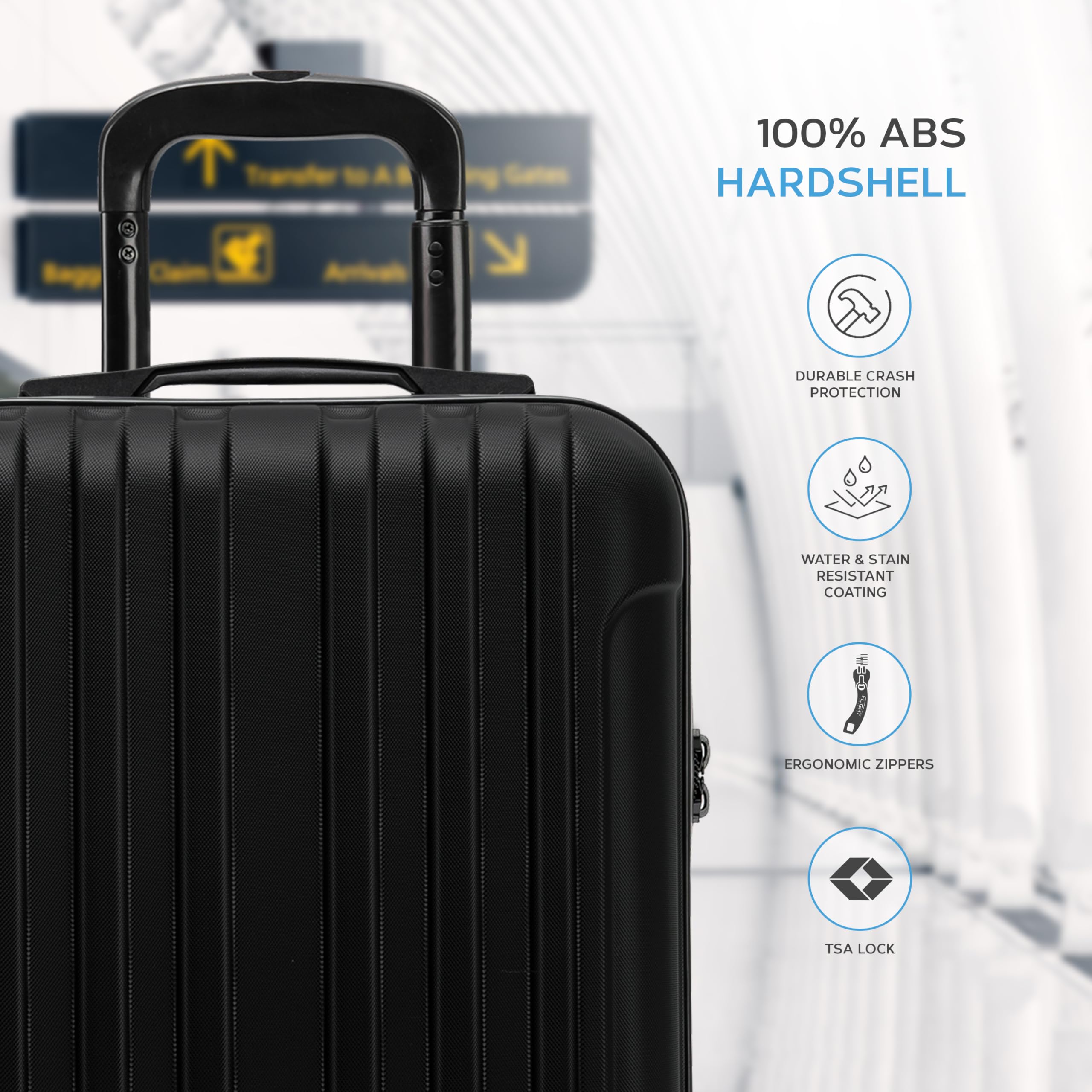 Flight Knight Premium Lightweight Suitcase - Built-in TSA Lock - 8 Spinner Wheels - ABS Hard Shell Check in Highly Durable Luggage - Medium - 67x45x26cm