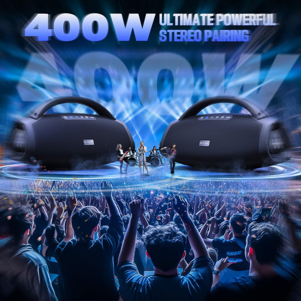 W-KING Bluetooth Speaker X20, 300W PEAK 200W RMS Portable Speaker Party with 40Hz Massive Boom box, 7.5'' Subwoofer, IPX7, EQ APP, 2.1 Ch, V5.4, 30H, MIC-GTR, Fast Charging, for Camping, Beach, Garden