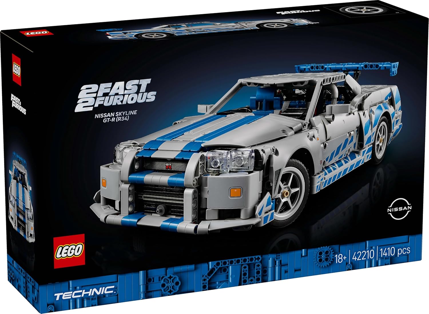LEGO Technic 2 Fast 2 Furious Nissan Skyline GT-R (R34) Car Model Kit for Adults - incl. a Drift Function, Steering, Suspension & a 6-Cylinder Engine - Collectible Gift for Fans - 42210