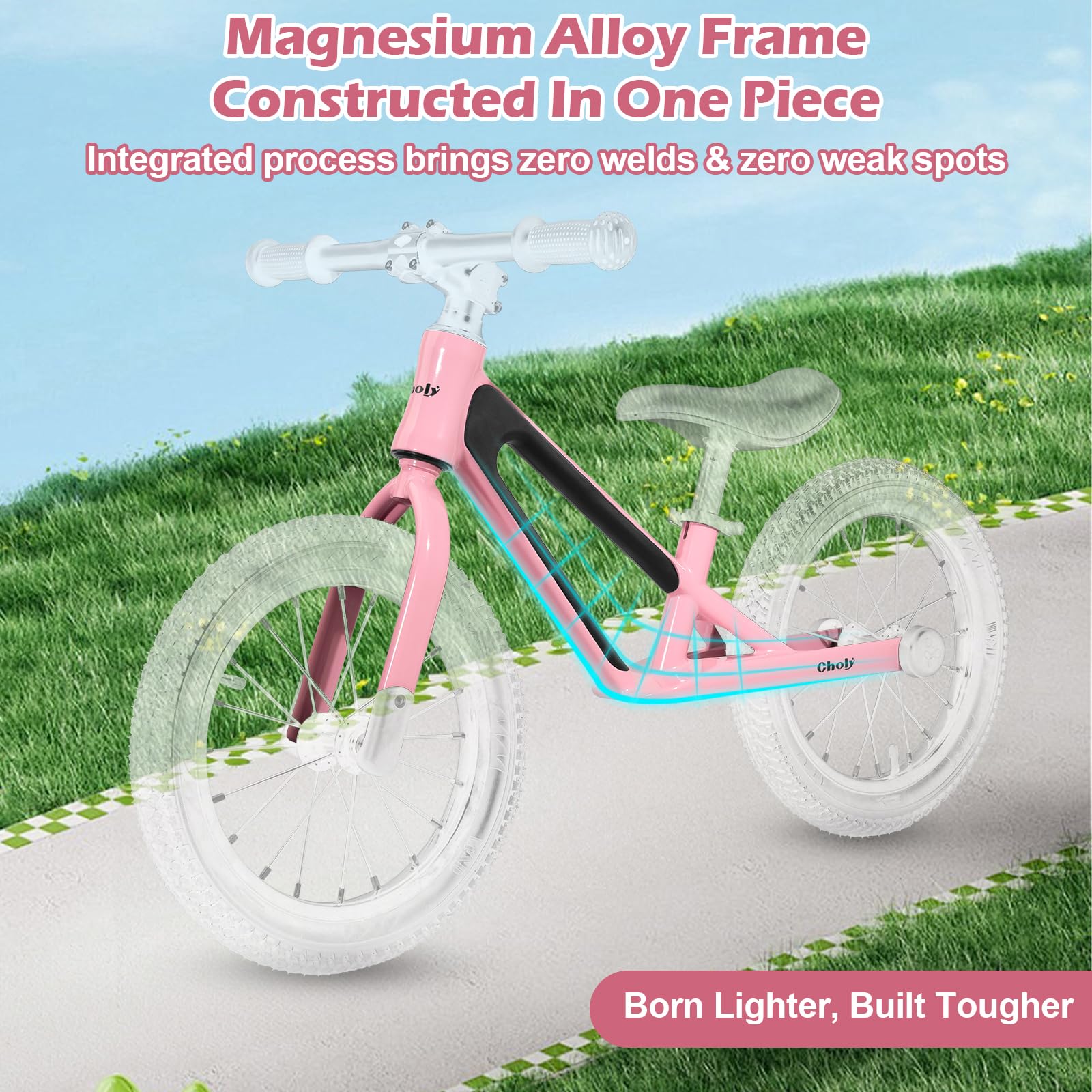 CHOLY 14 Inch Balance Bike for 3,4,5,6 Year Old Boys Girls, No Pedal Kids Bike with Adjustable Seat, Air Tires and Magnesium Alloy Frame, Lightweight Children's Traing Bicycle