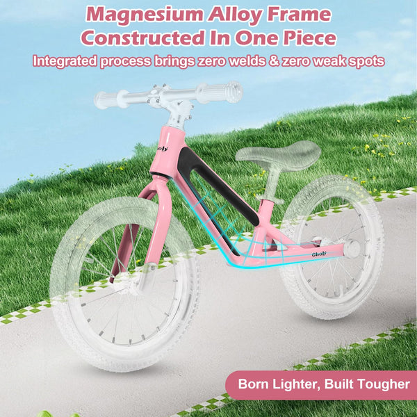 CHOLY 14 Inch Balance Bike for 3,4,5,6 Year Old Boys Girls, No Pedal Kids Bike with Adjustable Seat, Air Tires and Magnesium Alloy Frame, Lightweight Children's Traing Bicycle