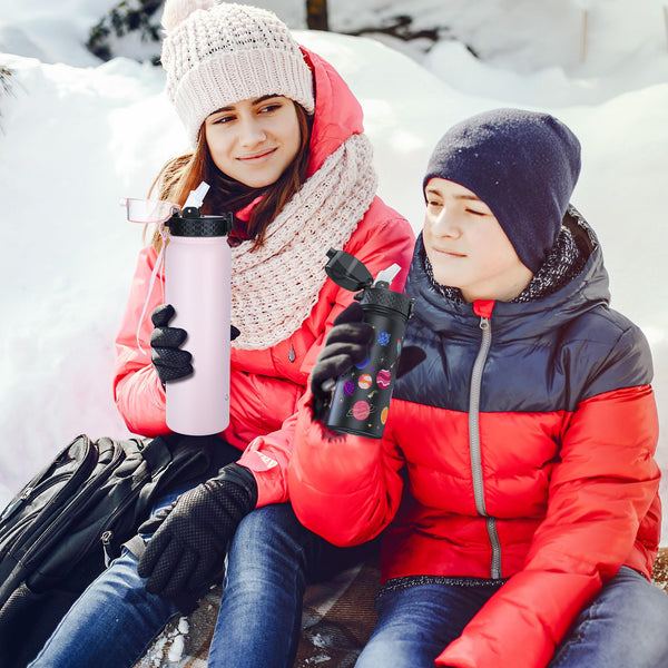 OLDLEY Stainless Steel Water Bottle with Straw 1L Vaccum Insulated Large Drink Flask Metal Water Bottles 1 Litre Leakproof Keep Drinks Hot Cold for Sports Gym with Different Lids(Purple Green, 3 Lids)