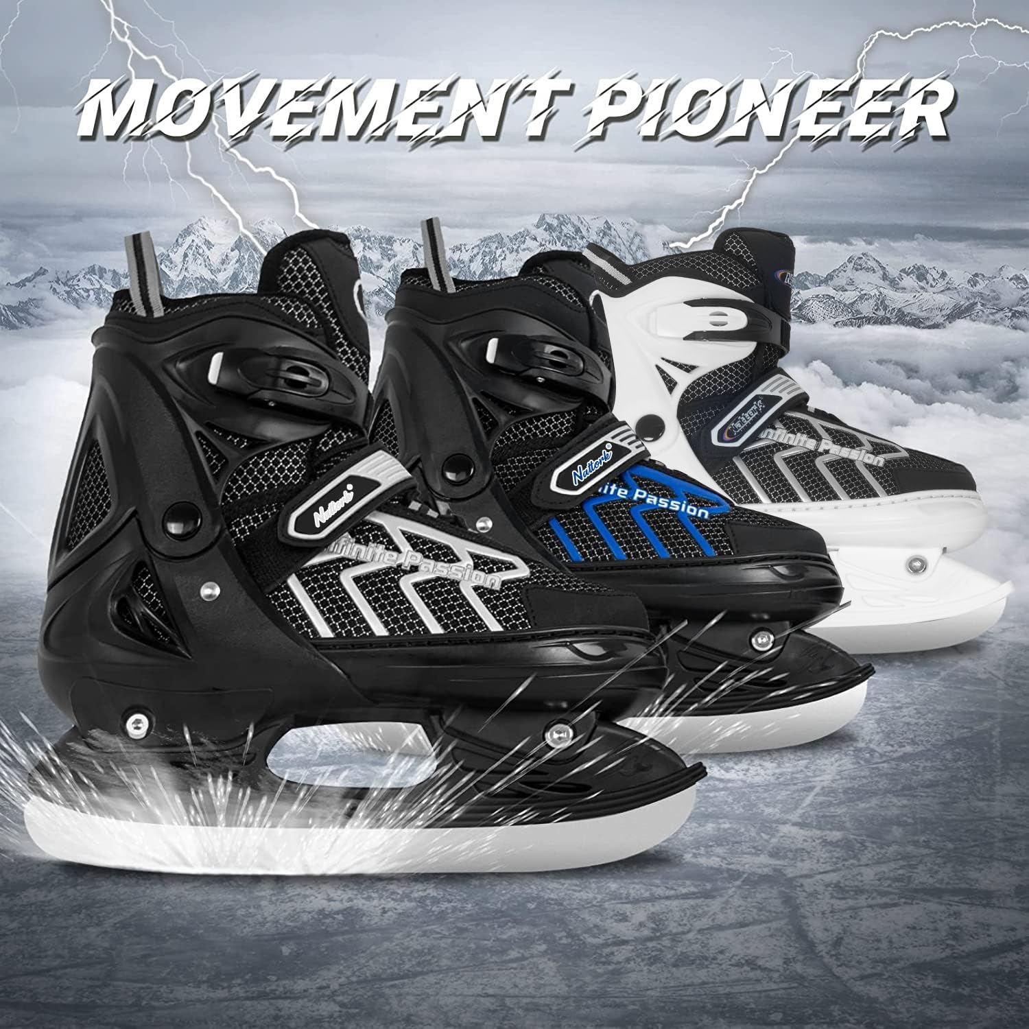 Nattork Adjustable Kids Ice Skate for Boys Girls Adult, Soft Padding and Reinforced Ankle Support Ice Hockey Skates