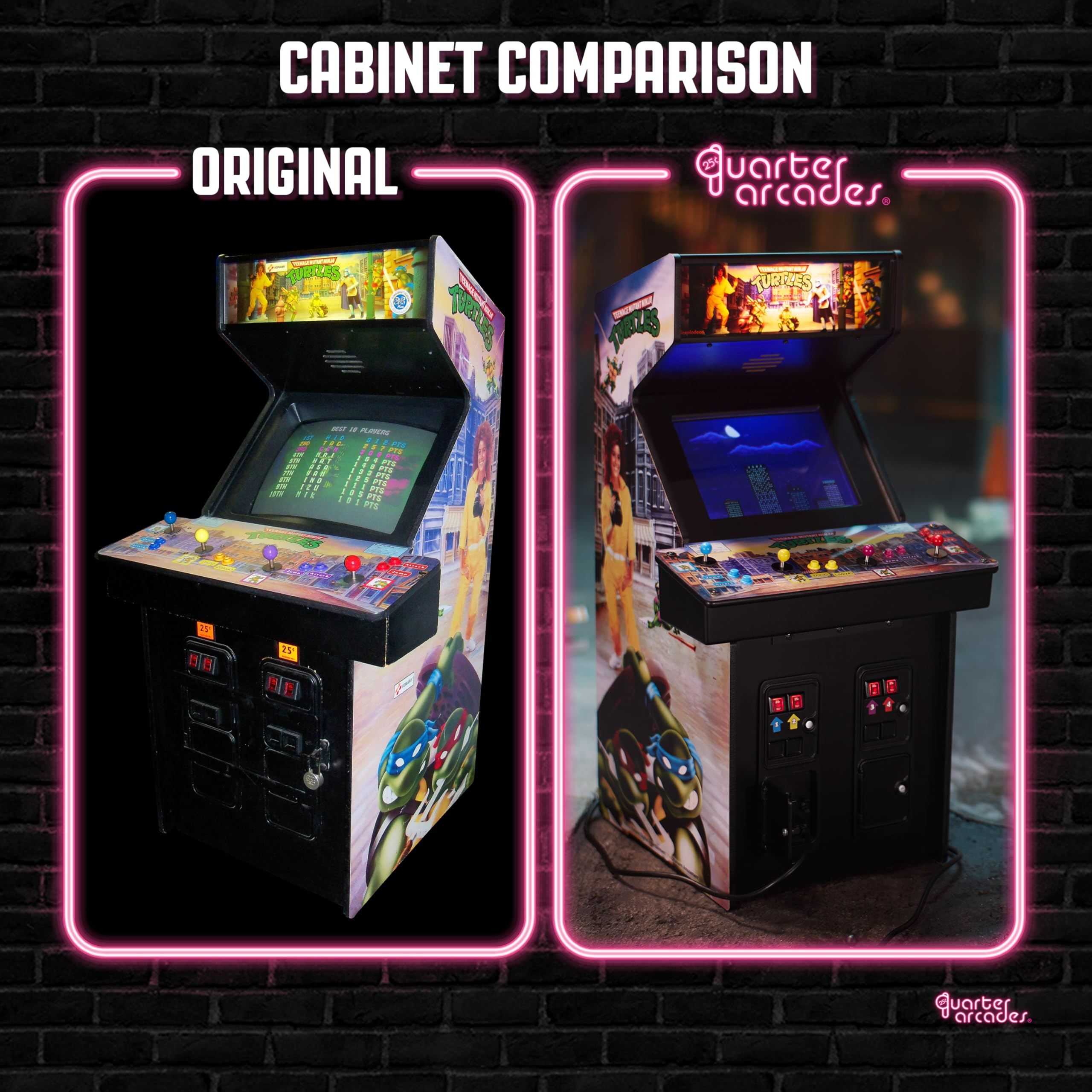 Numskull Quarter Arcades Teenage Mutant Ninja Turtles Collector's Edition Mini Arcade - 1/4 Scale Authentic Wooden Replica, Original ROM, Rechargeable Battery & 3W Speakers for Retro Enthusiasts