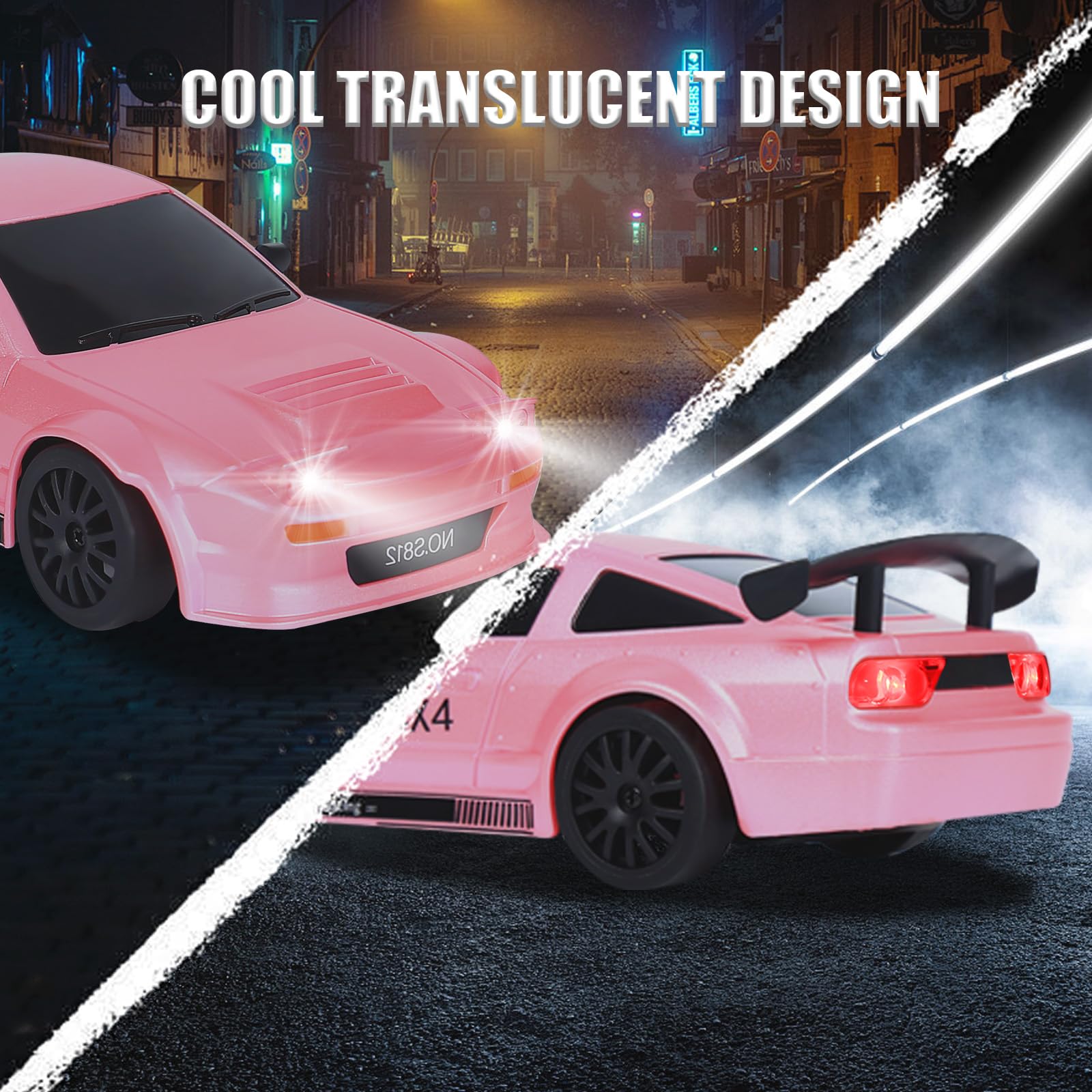 iBlivers Mini RC Drift Car with Full Proportional Throttle, 1:24 Remote Control Car 4WD Drift GT-RX7 RC Cars Vehicle High-Speed Racing RC Drifting Car Gifts Toy for Boys Kids (Pink)