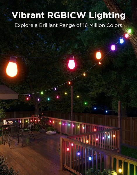 Govee Outdoor String Lights 15M, Smart RGBIC Dimmable Lights Warm White LED Bulbs, IP66 Waterproof Garden Lights with 111 Scene Modes, Works with Alexa, Google Assistant, Matter for Backyard, Party